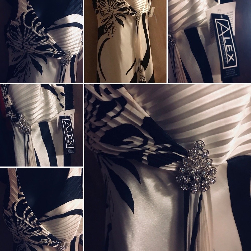 NWT Alex Evenings Black White & Brown Dress SZ 10